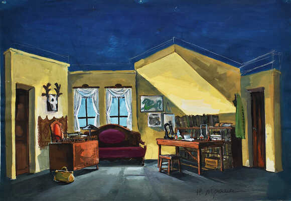 Трошин Николай Степанович. Эскиз декорации комнаты в мансарде